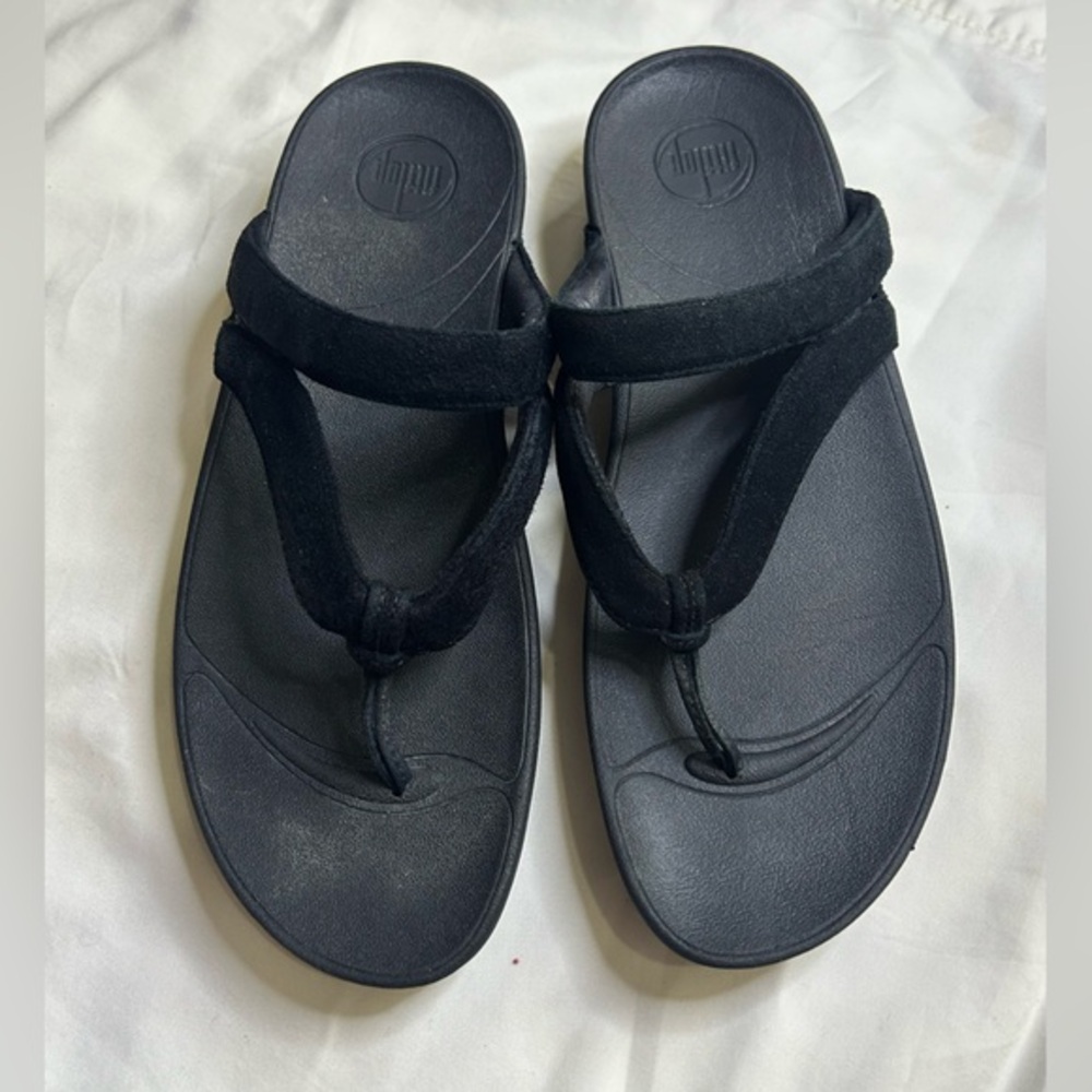 FitFlop Black Suede Thong Flip Flops Sandals Women’s Size 10